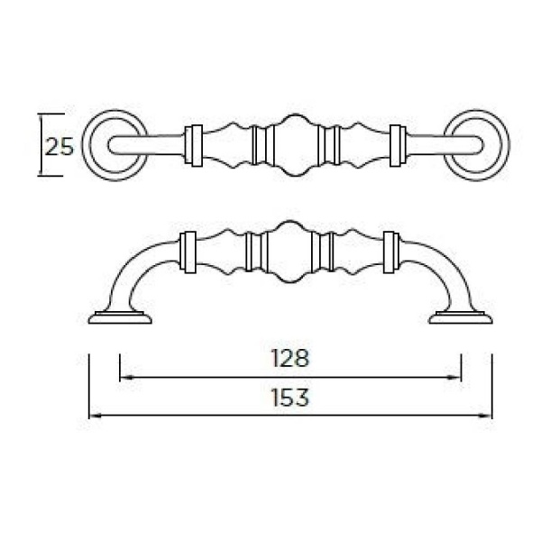 HOLMES/MILNER CERAMIC CRACKLE FIXED D Cupboard Handle - 128mm h/c size - 2 finishes (PWS H367/368)