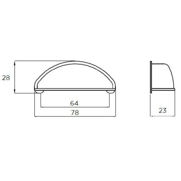 PORTLAND CUP Cupboard Handle - 64mm h/c size - BRUSHED STAINLESS STEEL EFFECT finish (PWS 1003/79SS)