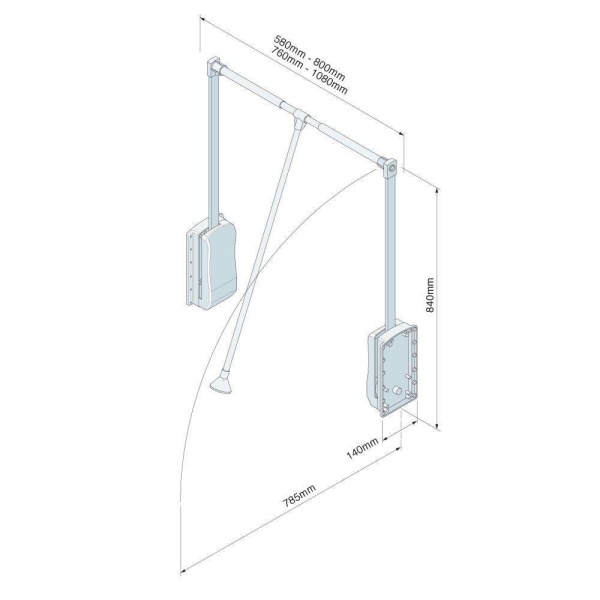 PULL-DOWN WARDROBE HANGING RAIL in 2 extendable sizes (ECF WWPDHR1 / WWPDHR2)