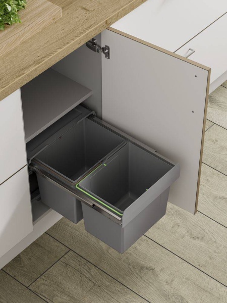 PULL-OUT WASTE BIN (Base Mounted 30 litre capacity) for minimum 450mm wide cabinet (ECF BIN38)