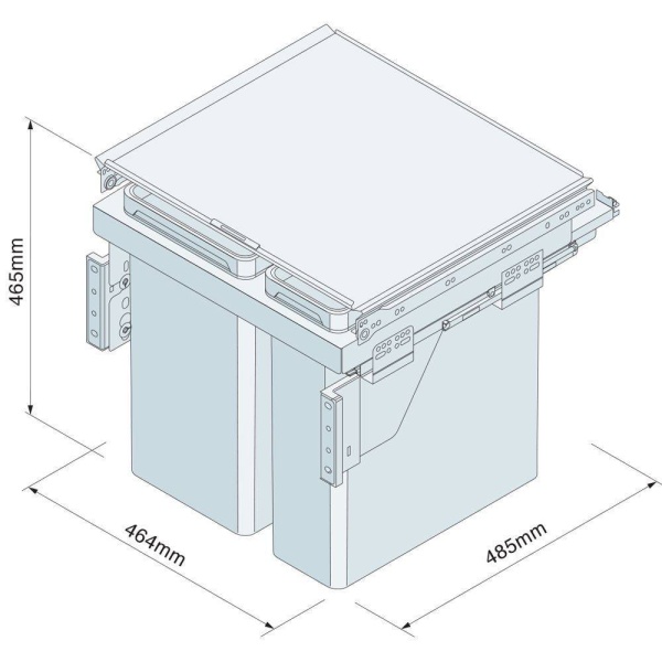 PULL-OUT WASTE BIN (Side Mounted) 45 litre capacity for 500mm wide cabinet (ECF IP2BIN52)