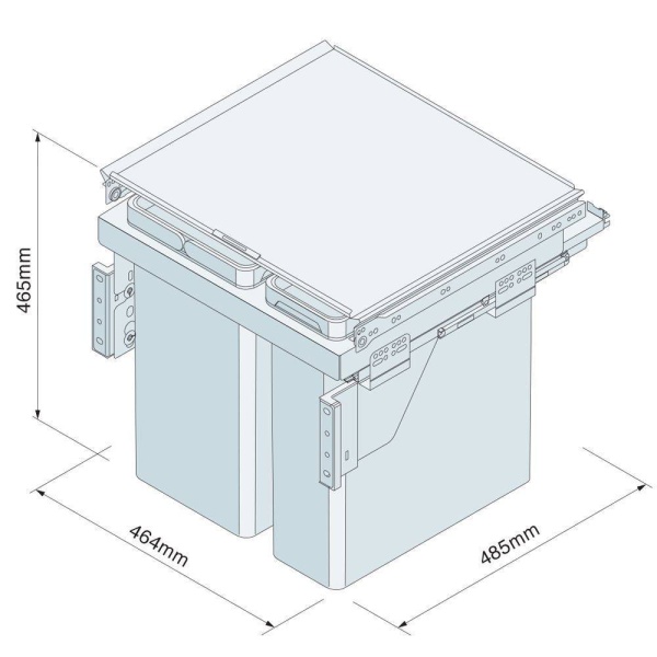 PULL-OUT WASTE BIN (Side Mounted) 45 litre capacity for 500mm wide cabinet (ECF IP2BIN53)