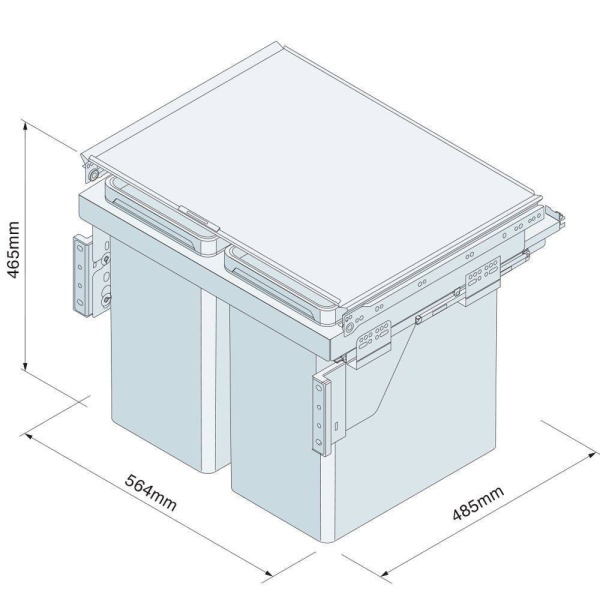 PULL-OUT WASTE BIN (Side Mounted) 56 litre capacity for 600mm wide cabinet (ECF IP2BIN62)