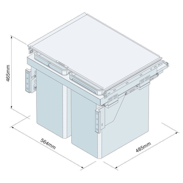 PULL-OUT WASTE BIN (Side Mounted) 56 litre capacity for 600mm wide cabinet (ECF IP2BIN63)