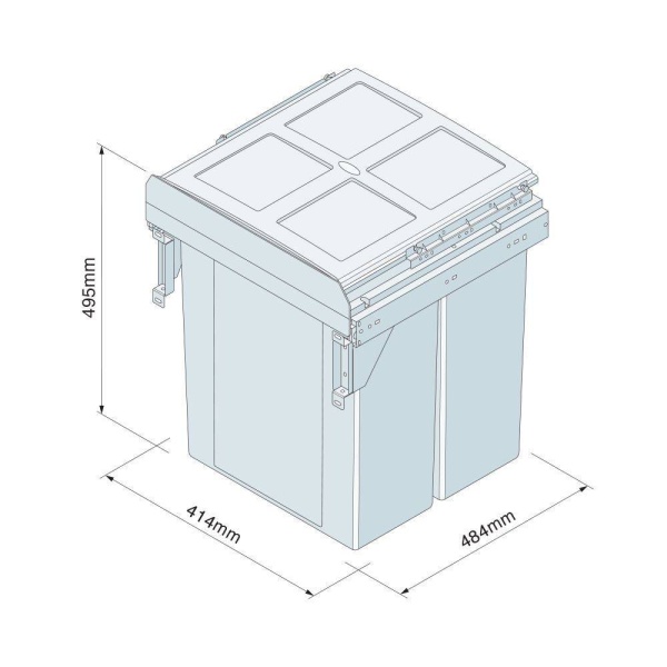 PULL-OUT WASTE BIN (Side Mounted) 62 litre capacity for minimum 450mm wide cabinet (ECF BIN70)