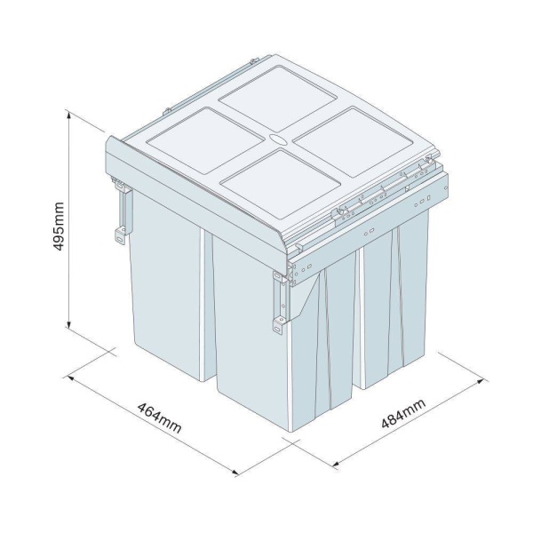 PULL-OUT WASTE BIN (Side Mounted) 68 litre capacity for minimum 500mm wide cabinet (ECF BIN72)