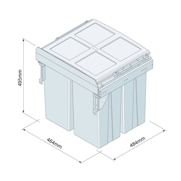 PULL-OUT WASTE BIN (Side Mounted) 68 litre capacity for minimum 500mm wide cabinet (ECF BIN73)