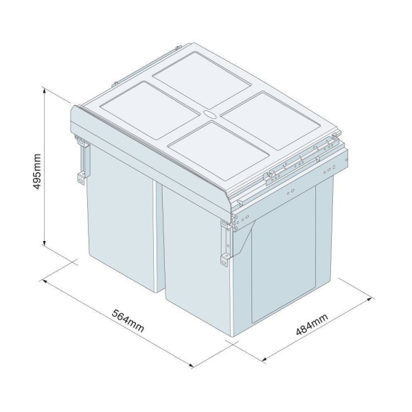 PULL-OUT WASTE BIN (Side Mounted) 90 litre capacity for minimum 600mm wide cabinet (ECF BIN74)