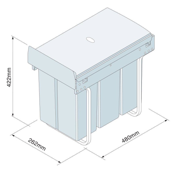 PULL-OUT WASTE BIN (Base Mounted 30 litre capacity) for minimum 300mm wide cabinet (ECF BIN31)