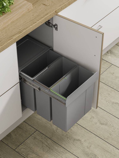 PULL-OUT WASTE BIN (Base Mounted 30 litre capacity) for minimum 300mm wide cabinet (ECF BIN31)