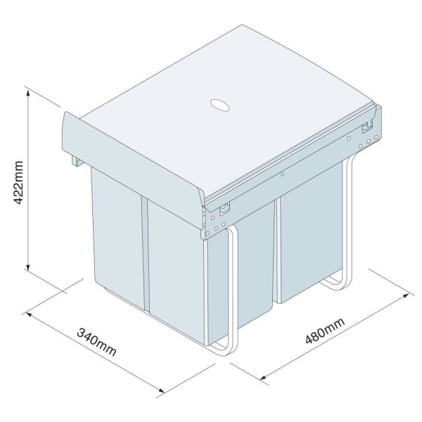 PULL-OUT WASTE BIN (Base Mounted 40 litre capacity) for minimum 400mm wide cabinet (ECF BIN35)