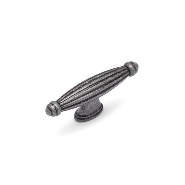 ROMANTIC REEDED T BAR Knob Cupboard Handle - 70mm long - PEWTER finish (ECF FF39470)