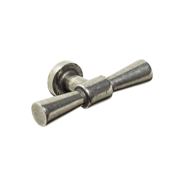 SKELTON T KNOB Cupboard Handle - 80mm long - RAW PEWTER finish (PWS K1115.80.PE)