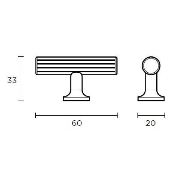 STRAND RIBBED T KNOB Cupboard Handle - 60mm long - 3 finishes (PWS H1143.60)