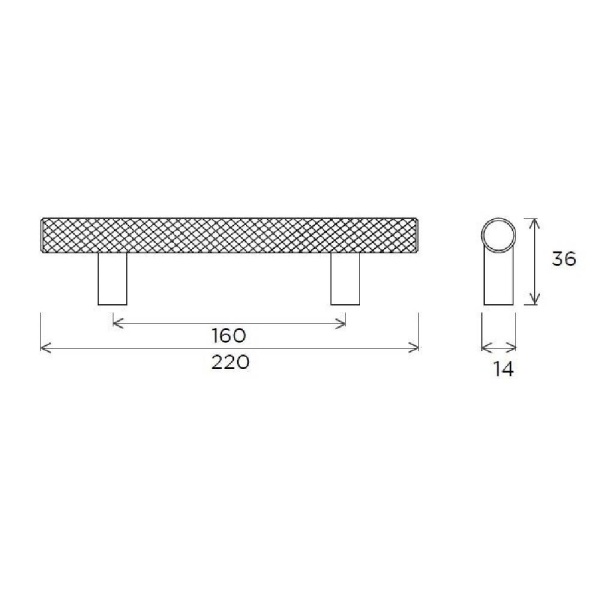 TARN KNURLED T BAR Cupboard Handle - 160mm h/c size - 2 finishes (PWS H1164.160)