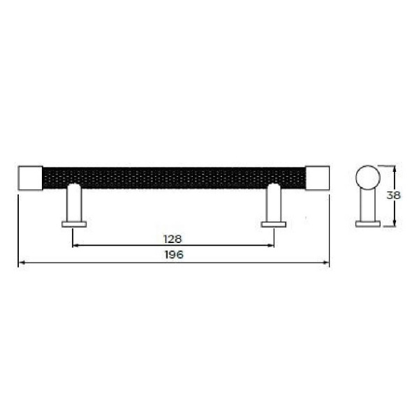 WALTON KNURLED T BAR Handle - 128mm h/c size - PEWTER & SATIN BRASS finish (PWS H1173.128.PESB)