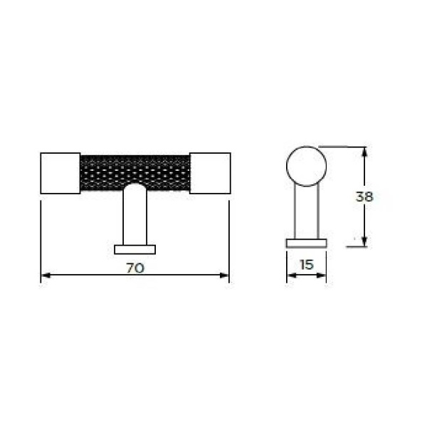 WALTON KNURLED T KNOB Cupboard Handle - 70mm long - PEWTER & SATIN BRASS finish (PWS H1174.70.PESB)