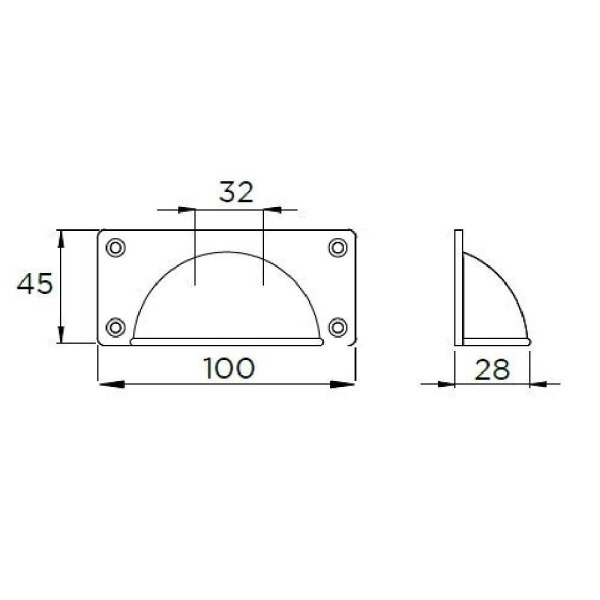 WELLINGTON CUP on BACKPLATE Cupboard Handle - 32mm h/c size - 2 finishes (PWS H1079.32)