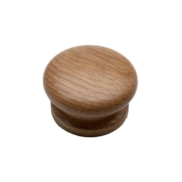 WOODEN Laithe Button Knob Cupboard Handle - 50mm diameter - LIGHT OAK finish (ECF FF81550)