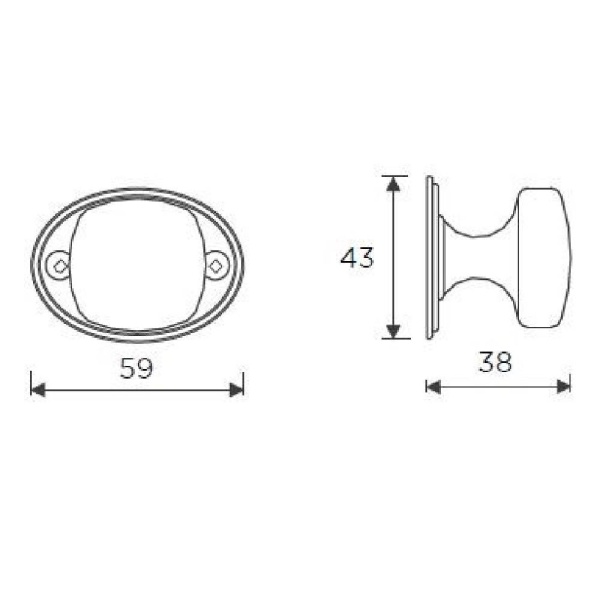 YEADON SQUARE KNOB on OVAL BACKPLATE Cupboard Handle - 38mm  x 38mm - 2 finishes (PWS K999.38)