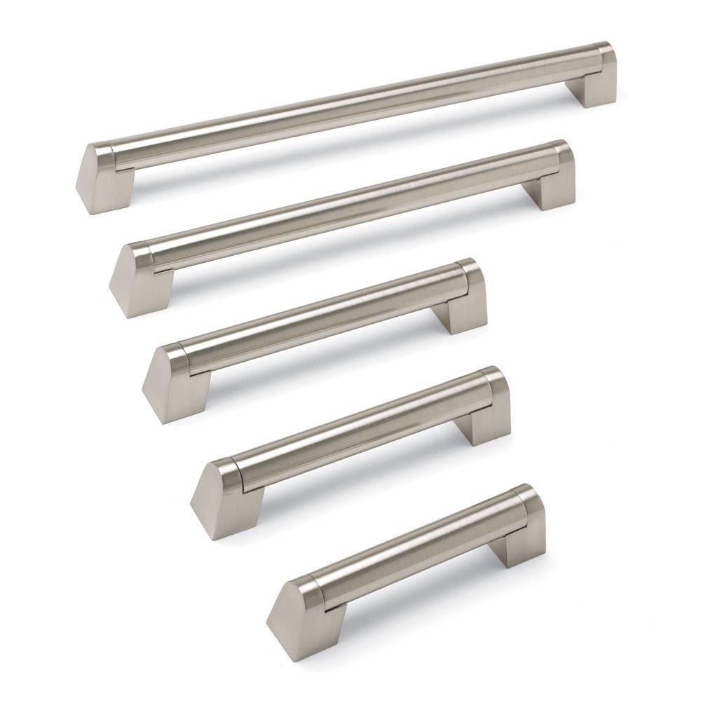 ANGLED BOSS Bar Cupboard Handle - 3 sizes - BRUSHED NICKEL finish (ECF FF708**)