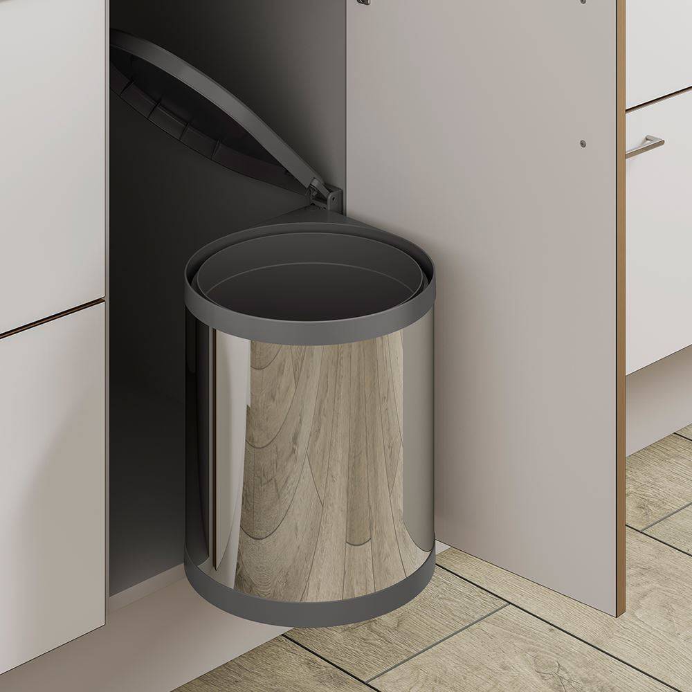 AUTOMATIC WASTE BIN (15 ltrs) for min 400mm wide unit - STAINLESS STEEL/DARK GREY finish (ECF BIN30)