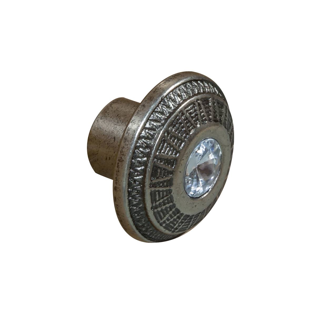 AZTEC KNOB Cupboard Handle - 41mm diameter - PEWTER & CRYSTAL EFFECT finish (PWS KDH3042)