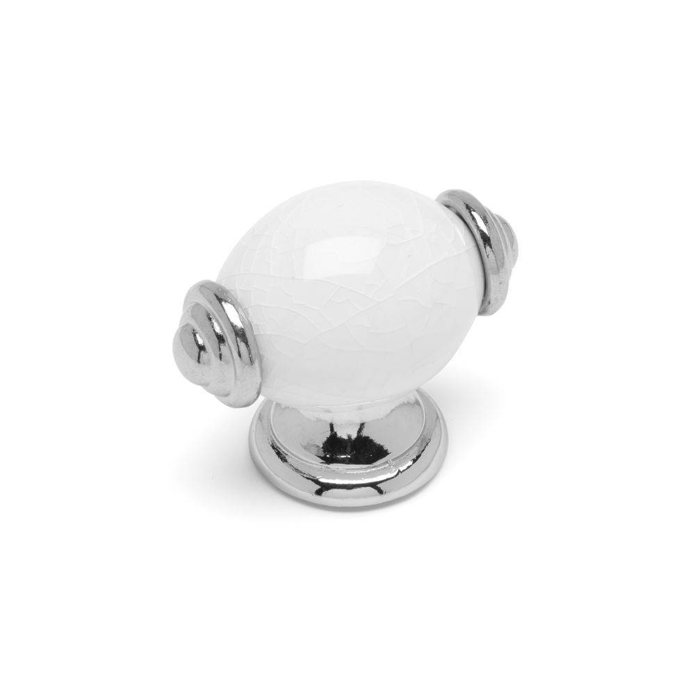 CRACKLE Ceramic T Cupboard Knob Handle - 48mm long - CHROME / WHITE finish (ECF FF87200)