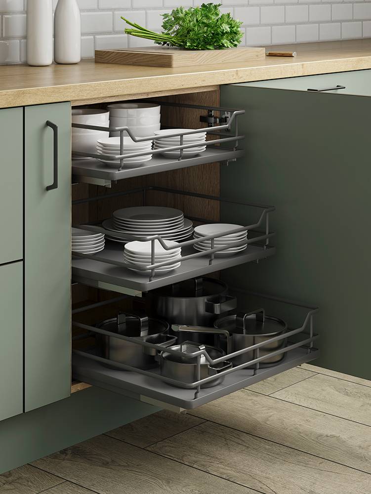 INDIVIDUAL PULL-OUT ORGANISER BASKET (Innostor Plus) in 8 cabinet widths  - ANTHRACITE finish (ECF IP4IP)