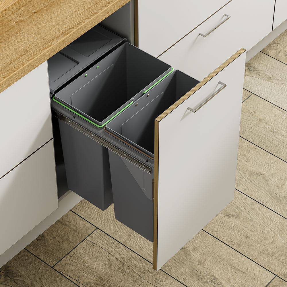 PULL-OUT WASTE BIN (Side Mounted) 62 litre capacity for minimum 450mm wide cabinet (ECF BIN70)