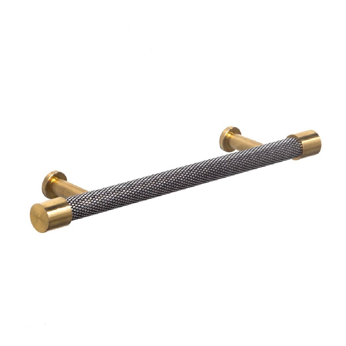 WALTON KNURLED T BAR Handle - 128mm h/c size - PEWTER & SATIN BRASS finish (PWS H1173.128.PESB)