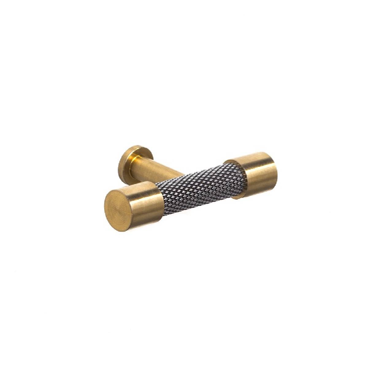 WALTON KNURLED T KNOB Cupboard Handle - 70mm long - PEWTER & SATIN BRASS finish (PWS H1174.70.PESB)